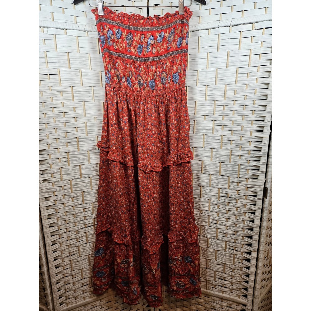 Zesica Red Floral Maxi Dress Sz M Boho Festival Peasant Retro Bloomcore Hippie